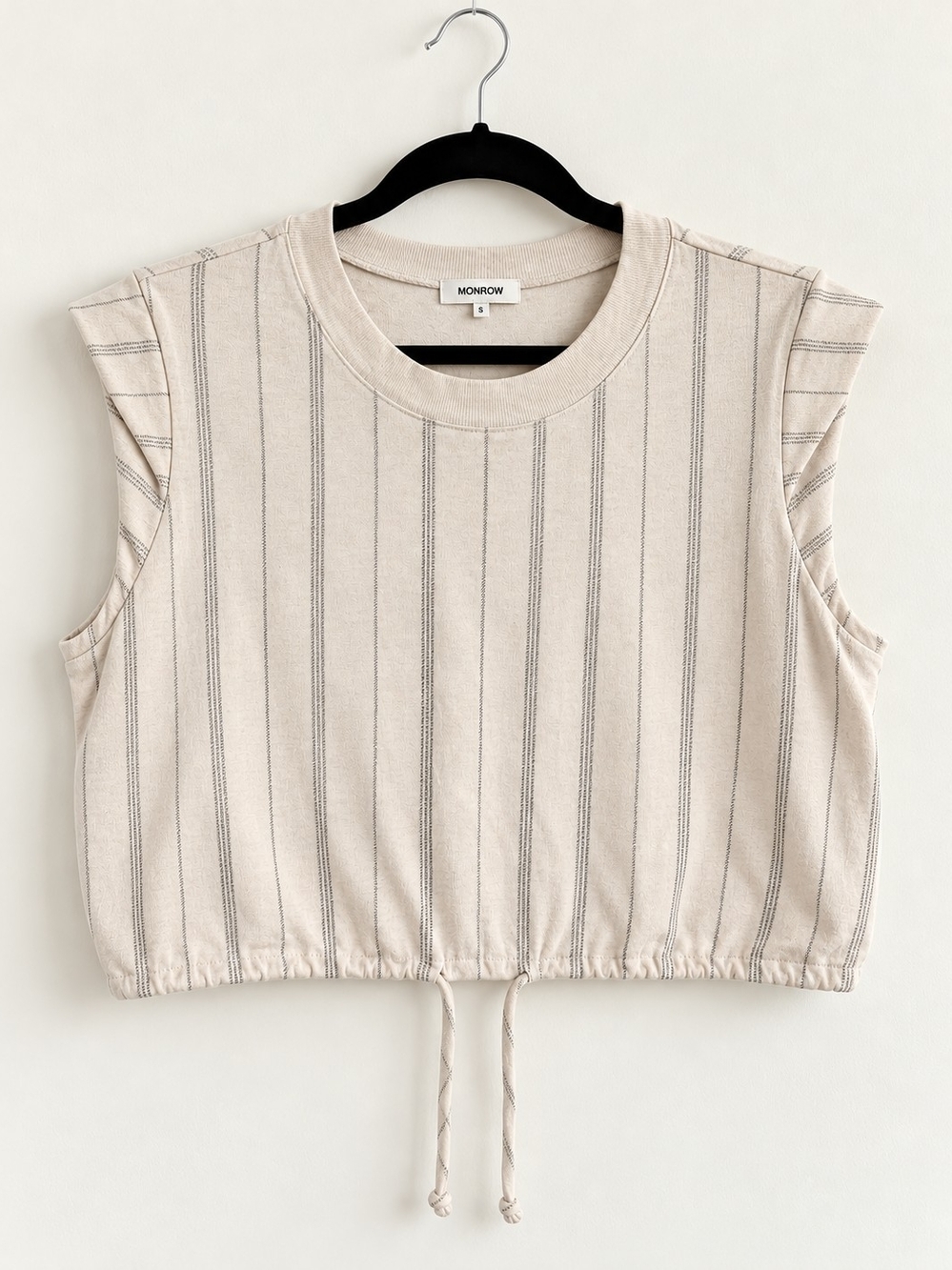 Monrow Beige Striped Drawstring Cropped Tank